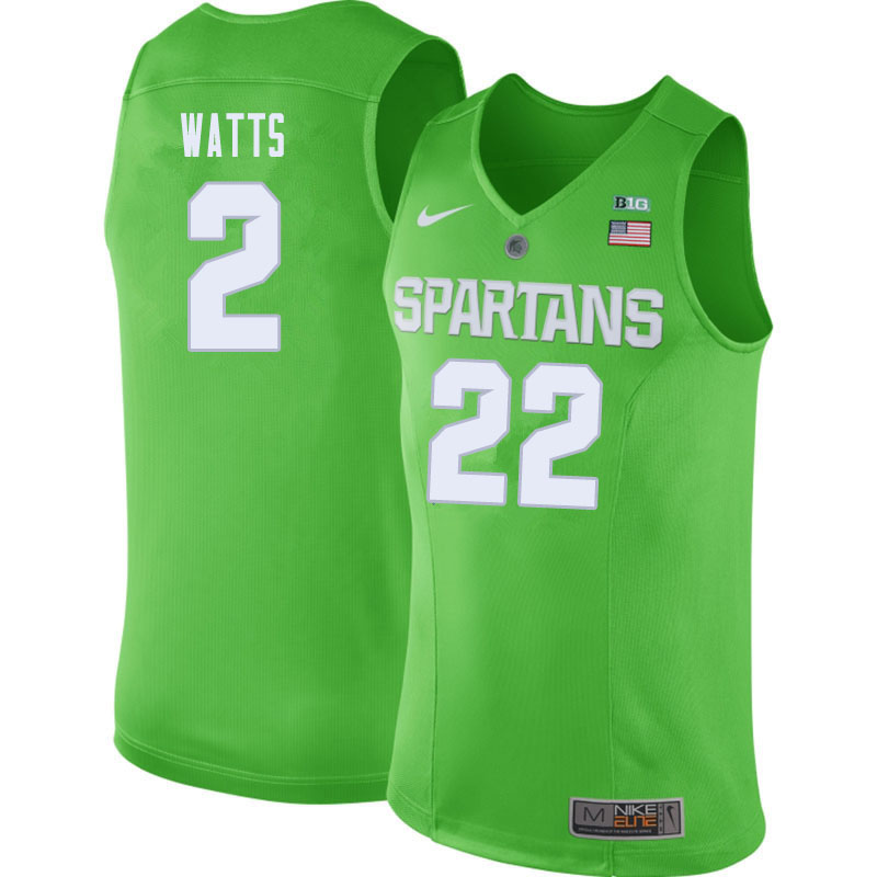 Men Michigan State Spartans #2 Mark Watts NCAA Nike Authentic Green College Stitched Basketball Jersey FZ41V44LT